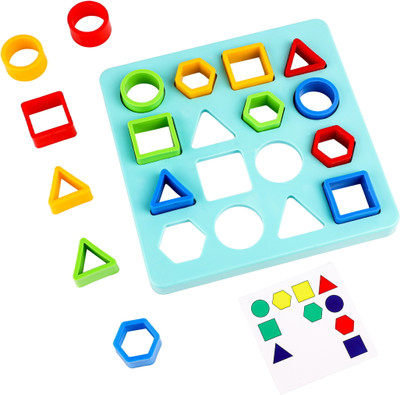Nafhotoz Shape Matching Puzzle Board | Square Blue Puzzle Montessori Toy(Multicolor)