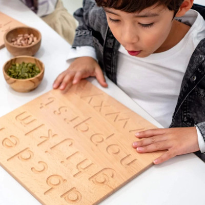 Plus Shine Small Alphabet Writing Practice Board Toys Tracing Learning Educational Slate(Beige)
