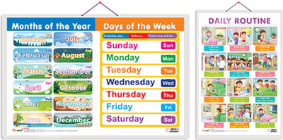 Gift Pack Of 2 MONTHS OF THE YEAR AND DAYS OF THE WEEK And DAILY ROUTINE Charts | Wall Posters For Room Decor High Quality Paper Print With Hard Lamination (20 Inch X 30 Inch, Rolled)(Hardcover, Sahil)