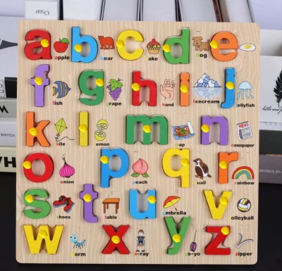 PopPlop Learning Montessori Games Alphabet Number Educational Small ABC Puzzle Board(Beige)