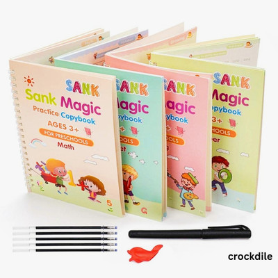 crockdile Kids' Magic Copybook with Refillable Pen and Drawing Book(Yellow)