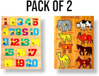 VSINDIA Combo 1to20 counting numbers with Domestic Animal Picture puzzle board for kids(Multicolor)