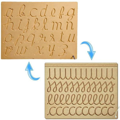 REWASHREE CRAFT WORLD Reversible small cursive abc & cursive Pattern Slate Pencil for Kids 1-5(Brown)