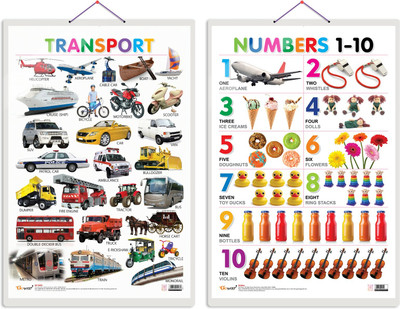 GO WOO Pack of 2 Transport and Numbers 1-10 Educational charts(Beige)