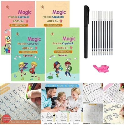 SnowShell Magic Reused Practice book For Kids Handwriting 4 Book Drawing Books Magic Zx244(Multicolor)