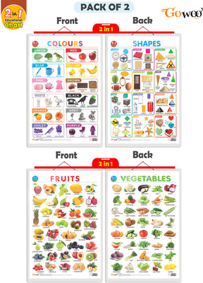 GO WOO Pack of 2 | 2 IN 1 COLOURS AND SHAPES and 2 IN 1 FRUITS&VEGETABLESCharts(Pink)