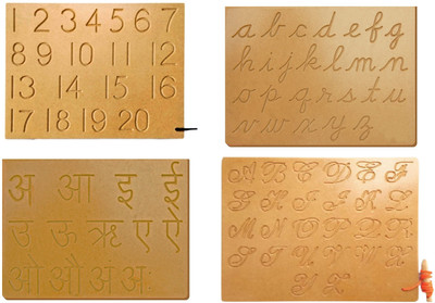REWASHREE CRAFT WORLD 2 In 1 Wooden Tracing Board with Dummy Pencil Cursive and Vernamala (Pack 2)(Brown)