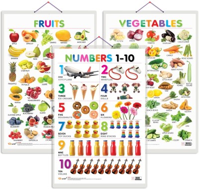 GO WOO Pack of 3 Fruits, Vegetables and Numbers 1-10 Educational charts(Pink)