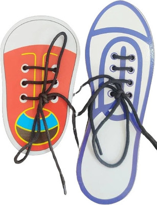 SMEI Wooden Lacing Shoe Cards Learn to Tie Laces Threading Educational Toy(Multicolor)