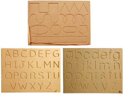 REWASHREE CRAFT WORLD Wooden Tracing Board with Pencil Slates Alphabets Capital, Small,Pattern(Brown)