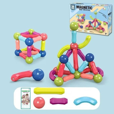 Little Banana 36 Pcs Magnetic Bar Block Colorful Magnetic Sticks | Educational Learning Toys(Multicolor)