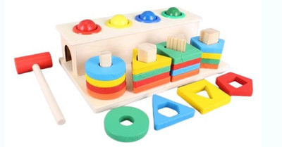 Smartcraft Geometric Board Blocks and Wooden Hammer Ball(Multicolor)