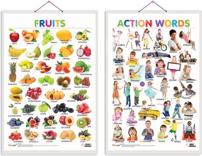GO WOO Pack of 2 Fruits and Action Words Educational charts with Lamination(Multicolor)