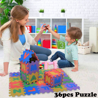 FORSIKHA 36 Tiles Kids Puzzle Mats ABCD+1234 Letter Learning Puzzle Game Educational Toys(Multicolor)