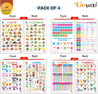 GO WOO Pack of 4 NUMBER&FRACTIONS&MATH KEYWORD,COLOURS & SHAPES, AND MORE(Gold)