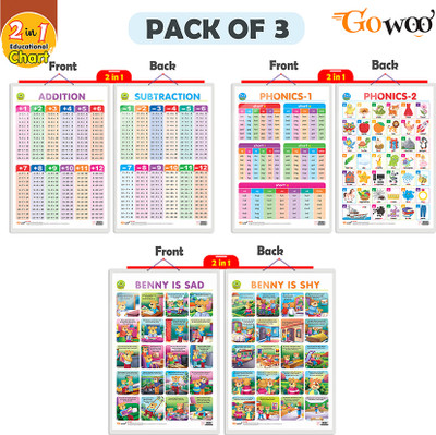 GO WOO Packof3|2IN1ADDITION&SUBTRACTION,PHONICS 1&PHONICS 2&BENNY IS SAD BENNY IS SHY(Pink)