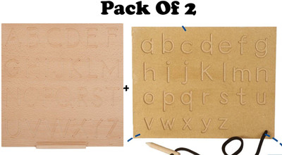 SHALAFI Set of 2 Handwriting Alphabet Capital&Small Tracing Slate Writing Practice Board(Beige)