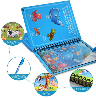 Alesso Magic Water Coloring Book, Magic Water Drawing Book Reusable Water-Reveal Sketch Pad(4 Sheets, Pack of 4)