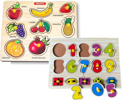 BUY SURETY Pack Of 2 Math Counting Wooden Puzzle Learning Toy+Montessori Board Combo Fruits(Multicolor)