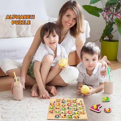 Plus Shine Educational Board ABCD Alphabet matching toy Early Learning & Educational Toys 3D Wooden Capital Alphabet Puzzles Board Tray for Kids wooden craft with Knobs Digital Educational Puzzle Board for Kindergarten & Pre-School Toddlers Colourful Capital Letters A To Z English Alphabets Jigsaw P