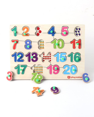 Play Nation 20 Pcs Wooden Number Knob & Peg Puzzle | Count 1-20 Learning Toys for Kids(Multicolor)