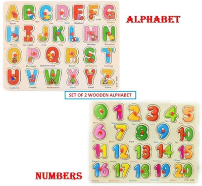 MECDOIT INTERNATIONAL 3D Wooden Alphabet & Number Board Puzzles ,Set of 2 Educational Learning Toy(Multicolor)