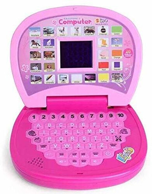 JR CLUB Educational Learning Laptop for Kids with LED Display, Alphabet ABC(Pink)
