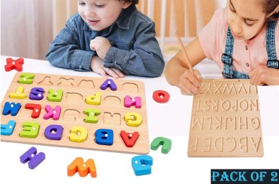 SHALAFI PackOf2 Wooden Educational Creative learning AToZ English Alphabets Board Puzzle(Beige)