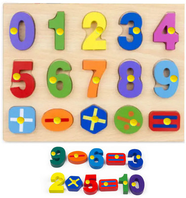 SHALAFI Wooden Colorful Learning Letters Number Blocks Matching Board Counting Puzzle(Beige, Multicolor)