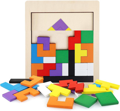 Plus Shine Classic Wooden Tetris Mutants Puzzle Blocks Game Shapes Toy Tetris Blocks Board(Beige, Multicolor)