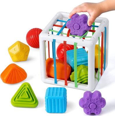 CountryLink Baby Sorter Toy Colorful Cube with 6 Pcs Multi Sensory Shape, Early Learning Toy(Green)