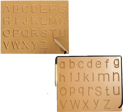 SHALAFI Combo Capital +Small Alphabet Tracing Board Learning Toys Writing Practice Slate(Beige)