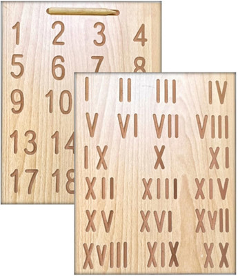 YDV CRAFT Wooden Slate Double-Sided Numbers & Roman Counting Board for Kids (1–20)(Beige)