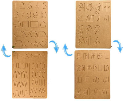REWASHREE CRAFT WORLD Wooden Learning Board Tamil Alphabet, Numbers 1-10 & Shapes(Brown)