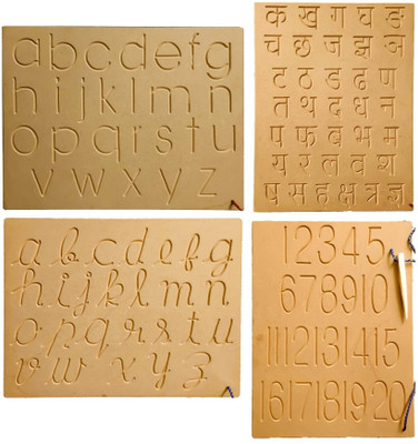 REWASHREE CRAFT WORLD Tracing Board with Pencil Alphabet Small Cursive,Hindi Ka Kha,Number,Small(Brown)