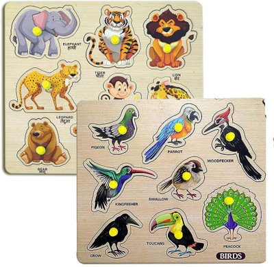 Plus Shine PackOf2 Learn Birds and Animals Puzzle Learning Shape Toys Games For Kids(Multicolor)