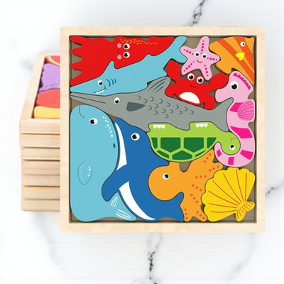 VHD Sea Animal Wooden Jigsaw Puzzle for Kids – Educational Toy Q48(Multicolor)