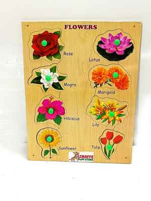 giraffe play store Wooden Flowers Learning And Educational Puzzle Board with Knobs(Multicolor)