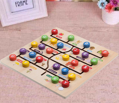 blue seed Maze ABC Alphabet Game Board Toddlers Double-layer Wooden Puzzle Learning Toys(1 Pieces)