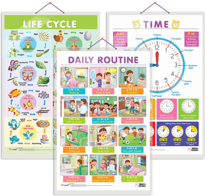 GO WOO Pack of 3 Life Cycle, TIME and DAILY ROUTINEcharts(White)