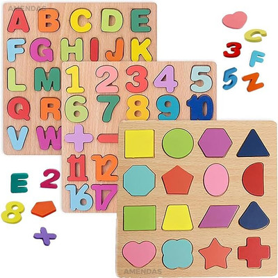 AJDK MART o Wooden Alphabet Puzzles, 3 Pack Montessori Toddler Puzzles, 3 Piece Set(Multicolor)
