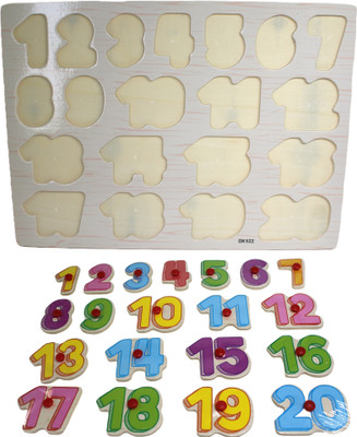 neoinsta shopping Big size 20pc wooden 1 to 20 puzzle board with knobs for kids(Multicolor)