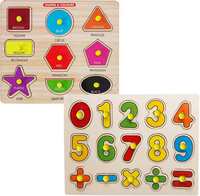 SHALAFI Packof2 Color&Shape Puzzle 0-9 Number & Maths Sign Counting Learning Toys Blocks(Multicolor)