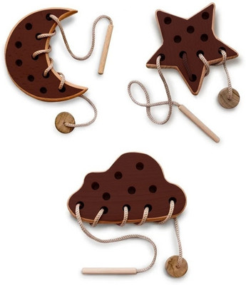 XSOURCE Wooden Lacing Toy for 2 Years Todller Skills Development Toy for Toddlers(Brown)
