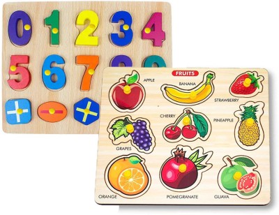 BUY SURETY Montessori Process Board Combo Fruits & Math Counting Wooden Puzzle Learning Toy(Multicolor)