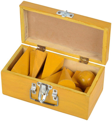 Kambojtraders Geometrical Model Figure with Polish in Wooden Box-Set of 12 Different 3D Shapes(Yellow)