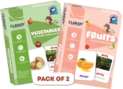 Clapjoy Fruits and Vegetables Double Sided Flash Cards for Kids 2 year & above(Multicolor)