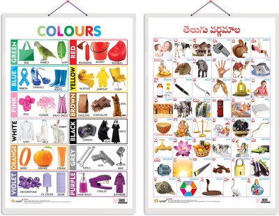 GO WOO Pack of 2 Colours and Telugu Alphabet (Telugu) Educational charts(Multicolor)