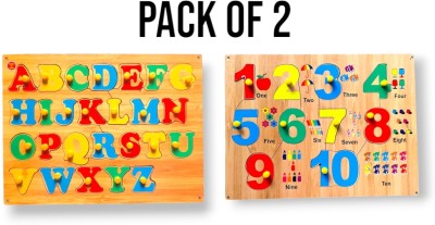 VSINDIA Combo of Capital ABC Alphabet & Counting Number 123 Wooden Puzzle Board for kids(Multicolor)