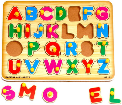 FORSIKHA Wooden English AtoZ Alphabets Puzzle Writing Practice Learning Educational Board(Beige)